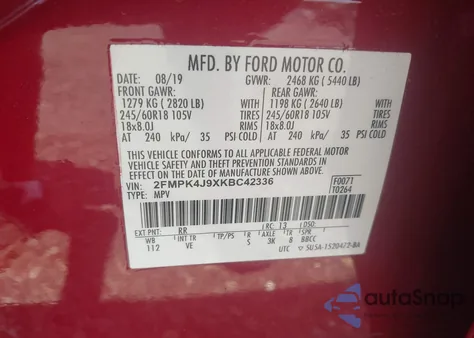 2019 Ford Edge Sel z USA, uszkodzony, nr VIN 2FMPK4J9XKBC42336